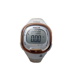 Timex Ironman Watch Women White Rose Gold Tone Digital 10Lap New Battery